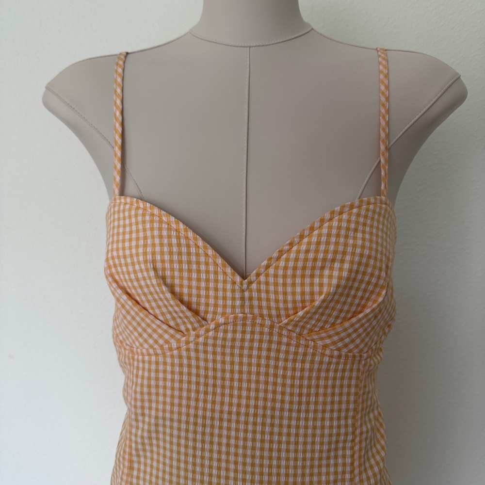 (NWOT) Orange Gingham Bustier Mini Sundress - Picture 2 of 11